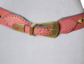 Sonia Rykiel Paris Pink Leather vintage belt 1980's - Dressing Vintage