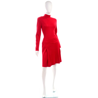 1990s State of Claude Montana Red Wool Knit Dress Vintage 90s