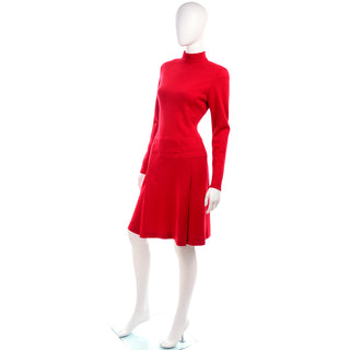 1990s State of Claude Montana Red Wool Knit Dress 90s