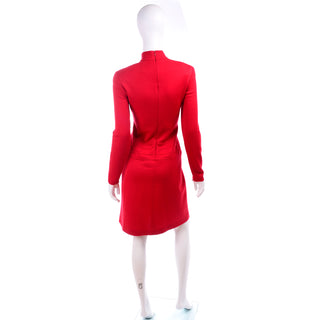 1990s State of Claude Montana Red Wool Knit Dress with pleated skirt