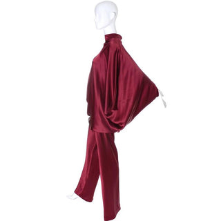 George Stavropoulos silk ensemble with draped sleeve top and matching pants with elastic waist