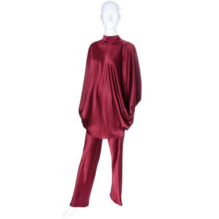 Late 1970's Stavropoulos burgundy silk ensemble with top and pants