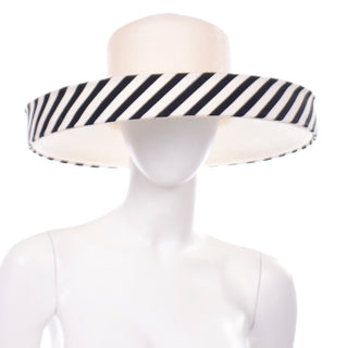 Frank Olive Vintage Hat w Black & White Stripe Upturned Brim Saks
