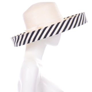 Spring Summer Frank Olive Vintage Hat w Black & White Stripe Upturned Brim