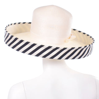 Frank Olive Vintage Hat w Black & White Stripe Upturned Brim Dramatic