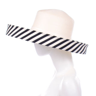 Frank Olive Vintage Hat w Black & White Stripe Upturned Brim Statement
