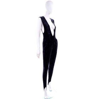 Tapemeasure New York Black Crushed Velvet Jumpsuit w Stirrups