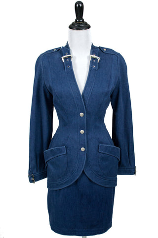 Thierry Mugler Vintage Suit in Blue Denim from the 1980s - Dressing Vintage