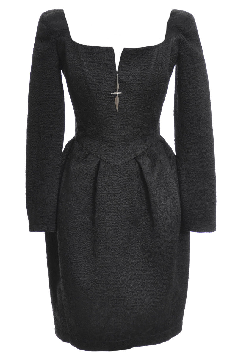 Black wool and silk Thierry Mugler vintage dress 1980's made in