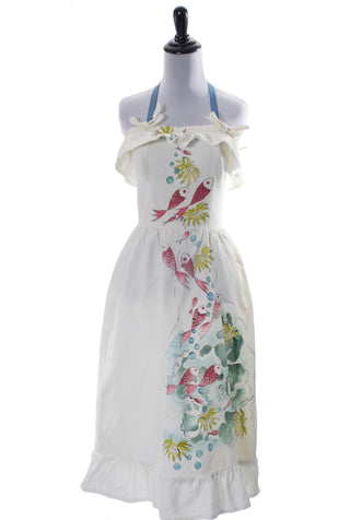 Museum collectible Tina Leser hand painted dress "Reef" signed fish RARE - Dressing Vintage