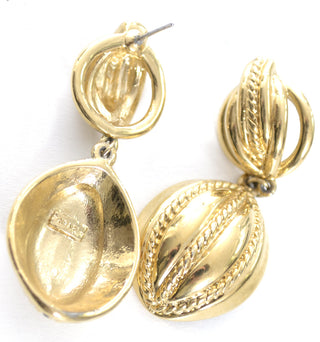 Gold Tone drop Trifari pierced vintage earrings - Dressing Vintage