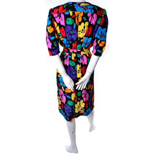 1980s Emanuel Ungaro Parallele Vintage Dress in Colorful Floral Silk