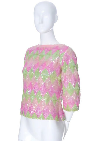 Wool Pink and green sequin sweater