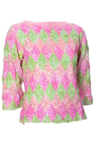 Pink and green diamond sequin sweater
