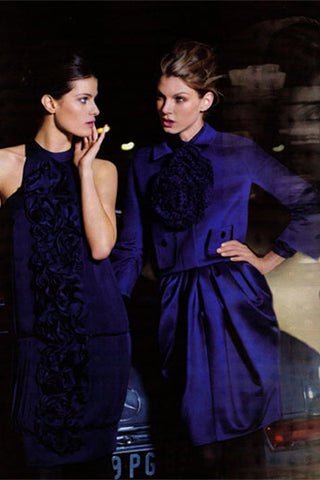 F/W 2008 Valentino ad deep blue silk blouse and skirt