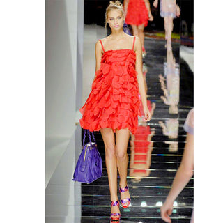 2008 Valentino Spring Summer Red Tiered Silk Organza Dress Documented