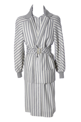 Beautiful Valentino Vintage Striped Dress and Jacket Outfit - Dressing VintageGrey Striped Vintage Valentino Dress and Jacket with belt versatile