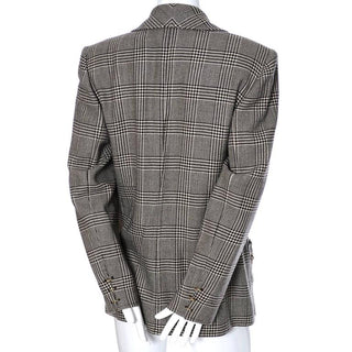1980's punk Valentino vintage black and white plaid blazer with gold tone rings on the pockets and sleeves
