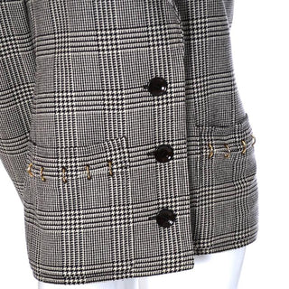 gold tone ring details on the pockets and cuffs Valentino boutique vintage 1980's plaid blazer