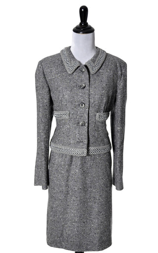 Exceptional Vintage Valentino Wool Silk Skirt Suit with Chain Detail - Dressing Vintage