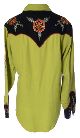 1940's Vintage Western Shirt Embroidered Chartreuse Gabardine by Vaquero - Dressing Vintage