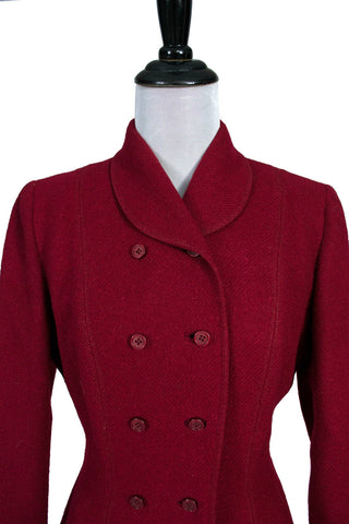Outstanding Vera Maxwell mid century cinched waist oxblood wool coat SOLD - Dressing Vintage