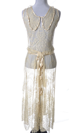 1920's RARE Vera West Fine Lace Peignoir Gown Robe Teddy Roses - Dressing Vintage
