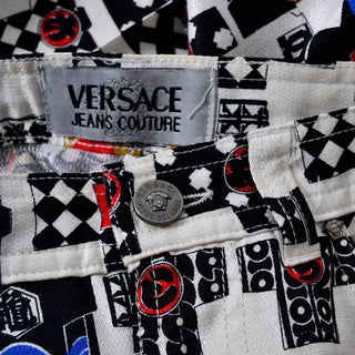 1990s Versace Jeans Couture Rayon Kimono Novelty Print High Waist Pants - Dressing Vintage