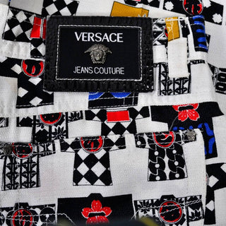 1990s Versace Jeans Couture Rayon Kimono Novelty Print High Waist Pants - Dressing Vintage
