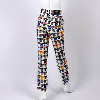 1990s Versace Jeans Couture rayon white pants with colorful kimono print