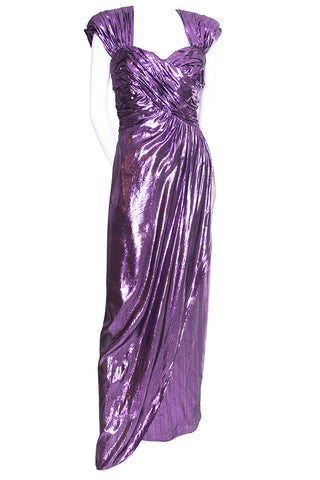 Victor Costa Purple Lame Vintage Evening Gown 1980s Dress - Dressing Vintage