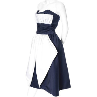 1980s Blue and white vintage Victor Costa Dress