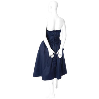 1980s Blue and white vintage Victor Costa strapless Dress