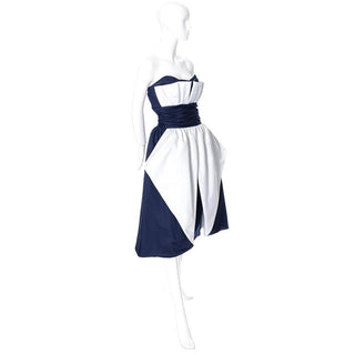 80's Blue and white vintage Victor Costa Dress