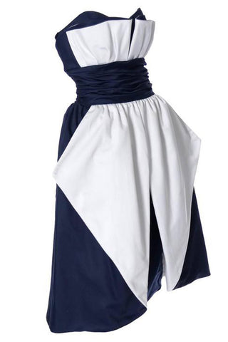 Blue and white 1980s vintage Victor Costa Dress