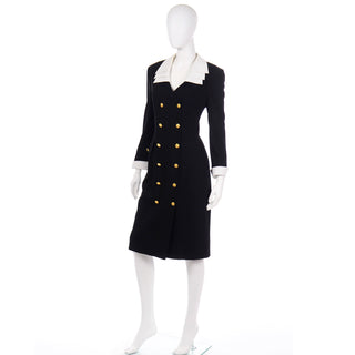 80s Escada Margaretha Ley Black Vintage Dress W Removable Collar & Cuffs