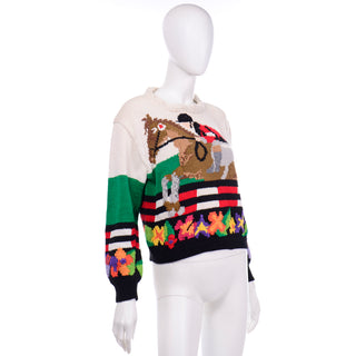 Vintage Berek Cotton Jockey Equestrian Horse Novelty Sweater