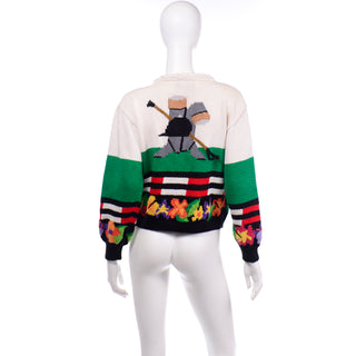 80s Vintage Berek Cotton Jockey Equestrian Horse Novelty Sweater