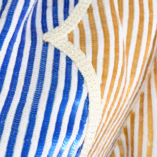 1980s Bill Blass Blue Gold & White Sequin Paillette Cropped Jacket