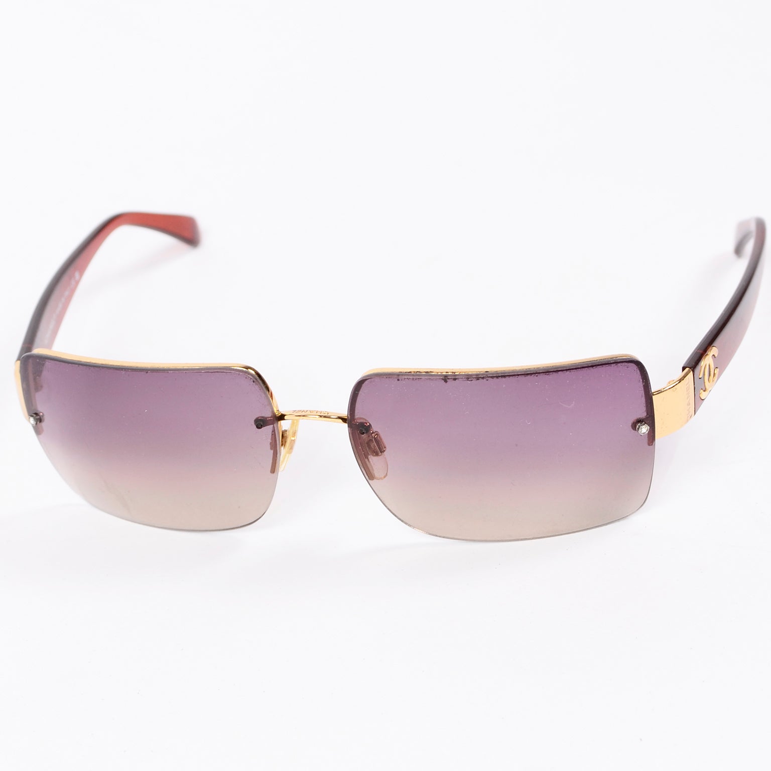 2000s Chanel Sunglasses W Purple Gradient Lenses & CC Monogram