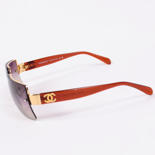 2000s Chanel Sunglasses W Purple Gradient Lenses & Logo CC Monogram