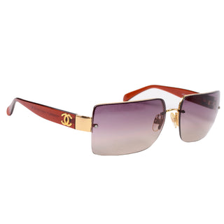 2000s Chanel Sunglasses W Purple Gradient Lenses & CC Monogram Modern