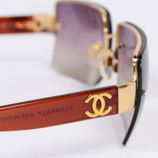 2000s Chanel Sunglasses W Purple Gradient Lenses & CC Monogram made in Italy