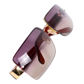 2000s Chanel Sunglasses W Purple Gradient Rectangle Lenses & CC Monogram
