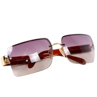 2000s Chanel Sunglasses W Square Purple Gradient Lenses & CC Monogram