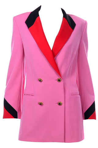 Vintage Escada Pink Red Black Color Block Blazer Jacket