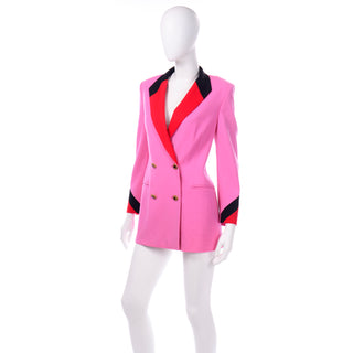 Vintage Escada Pink Red Black Color Block Blazer Jacket Margaretha Ley