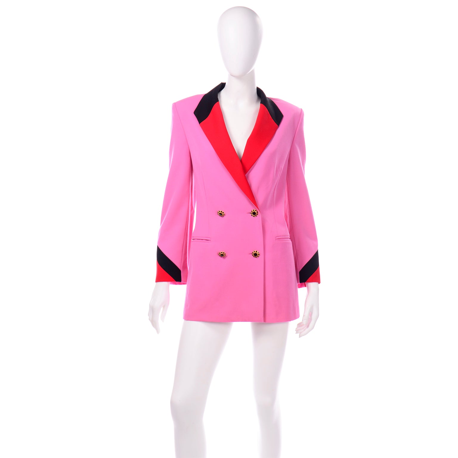 1990s Escada Blazer Jacket in Red Black and Pink Novelty Shoe Print – Modig
