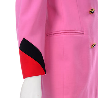 Vintage Escada Pink Red Black Color Block Blazer Jacket Cuffs