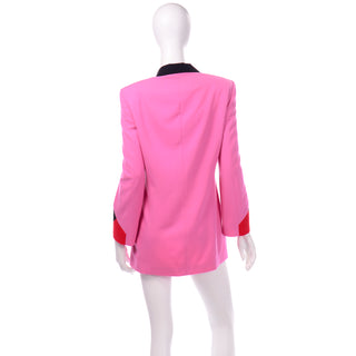 Margaretha Ley Vintage Escada Pink Red Black Color Block Blazer Jacket